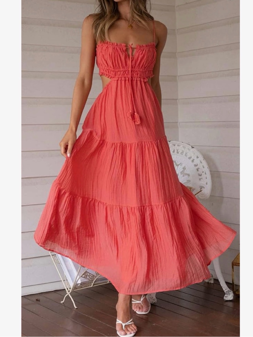 Coral Pink Crinkled Maxi Sundress Maxi Dress Summer
